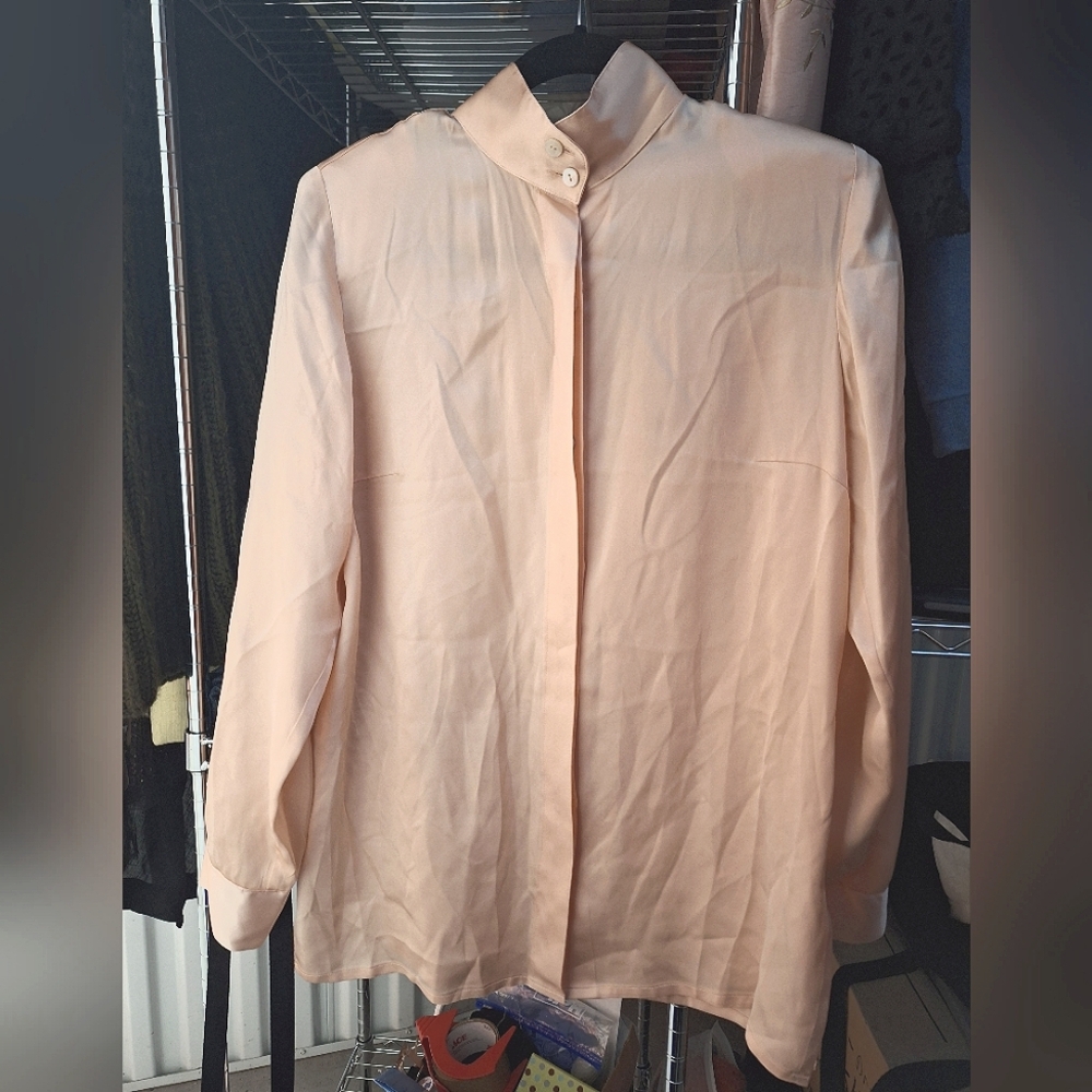 ITALIAN Pink Satin Blouse with Pointed Collar